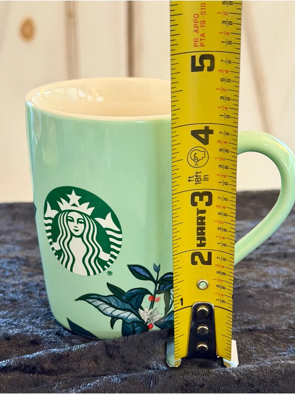 Starbucks Mint Green Ceramic Coffee Mug with Botanical Design